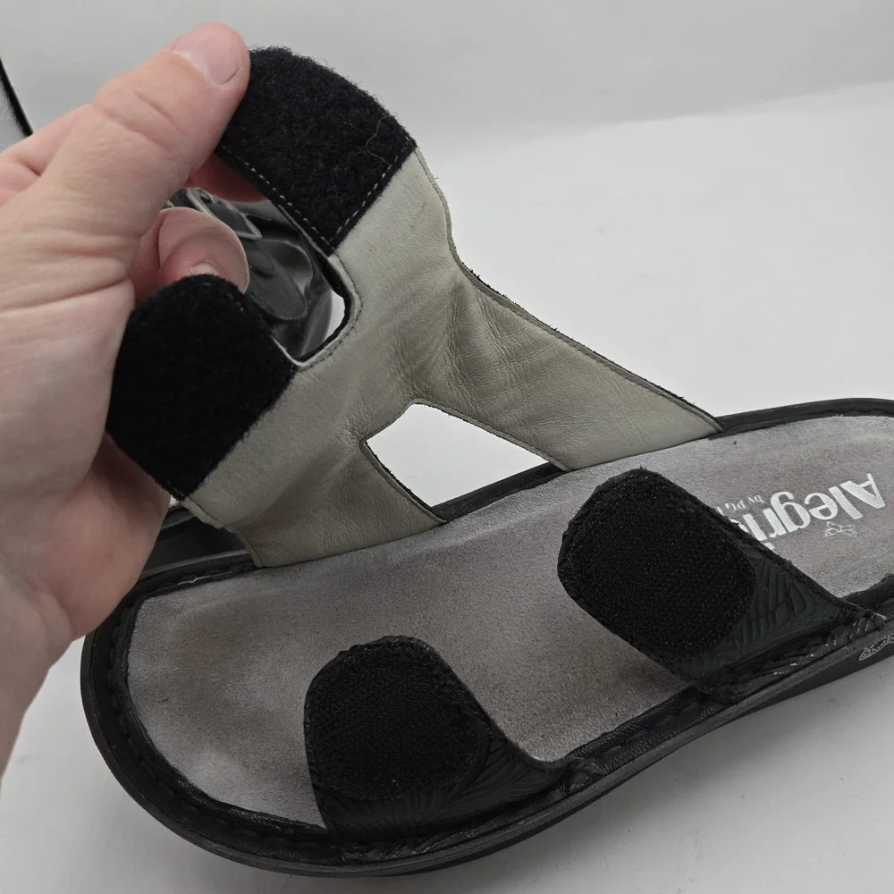 Alegria Womens Kasha Sandal Size 37 6.5 Black Leather Comfort Slide‎ Adjustable